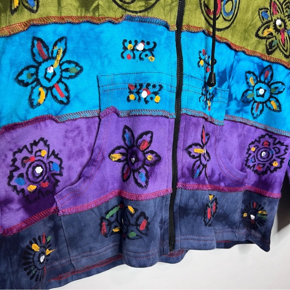 RISING INTERNATIONAL Handmade Multi Patch Cotton Hoodie Jacket. Size Small - Picture 5 of 9